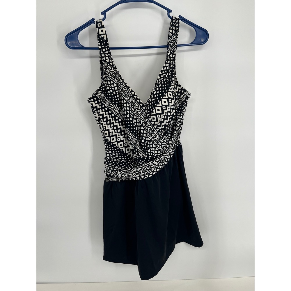 Maxine of Hollywood Womens Black White Geometric Tribal Swimdress Size 12